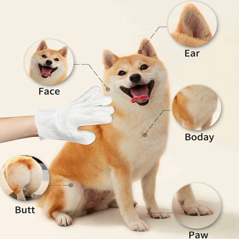 Guante húmedo desechable desodorizante para mascotas de piel limpia